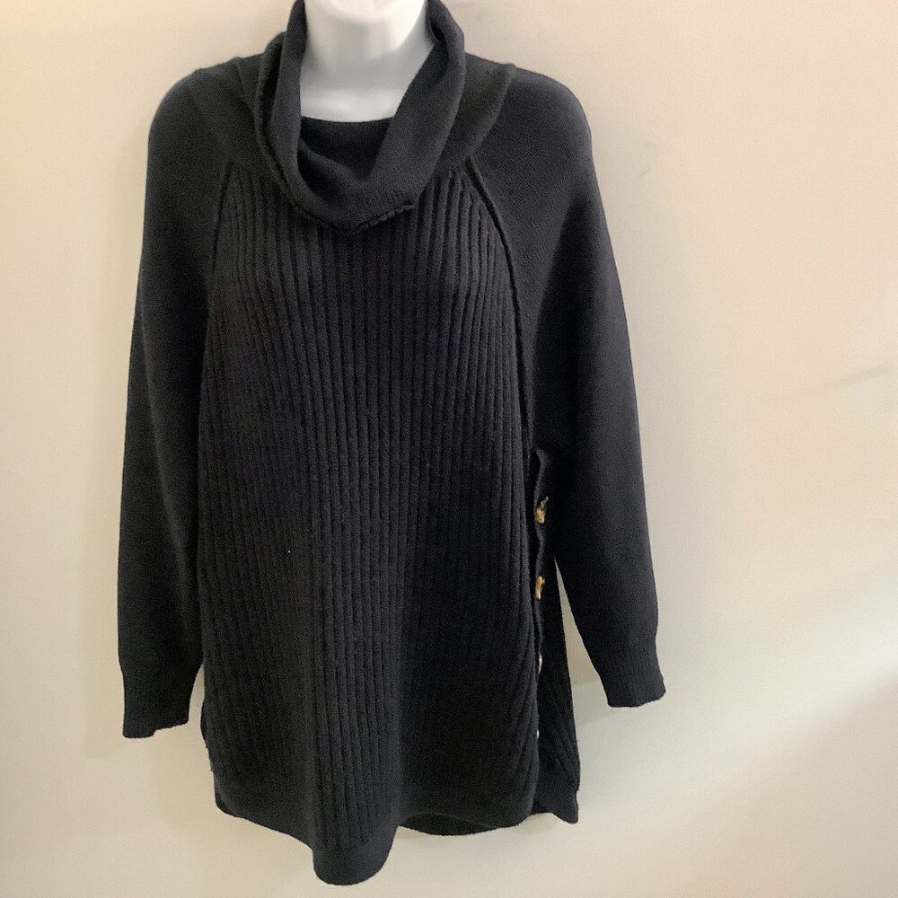 Dark Navy/ Black  Sweater Oversize Look Slight Cowl Neck  1X Black Ribbed